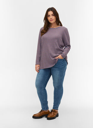 Gestreepte blouse met lange mouwen, Mahogany/Navy Stripe, Model image number 2
