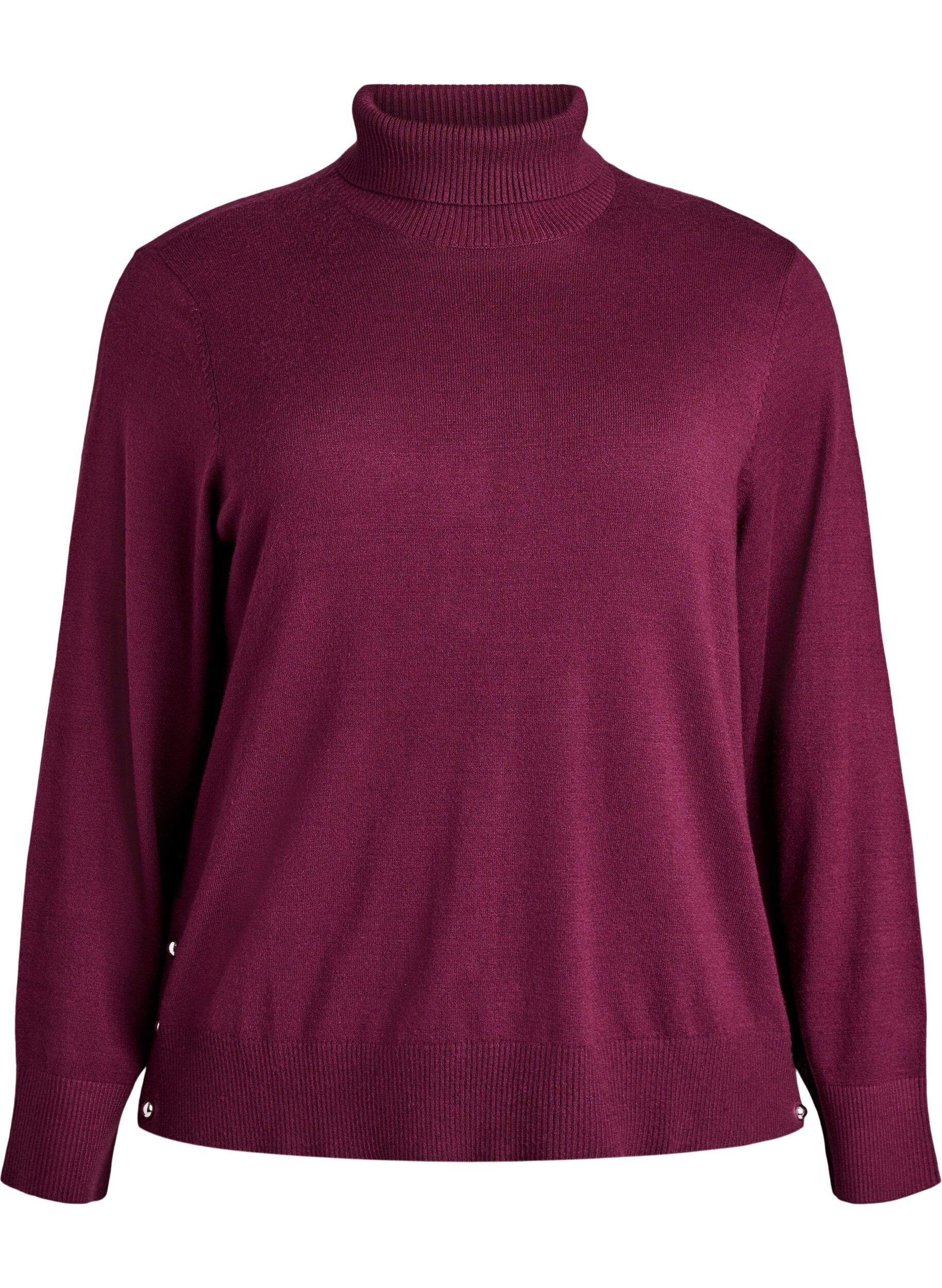 ZizziGebreide blouse met col en knoopjes aan de zijkant, Donker Bordeaux, Packshot image number 0