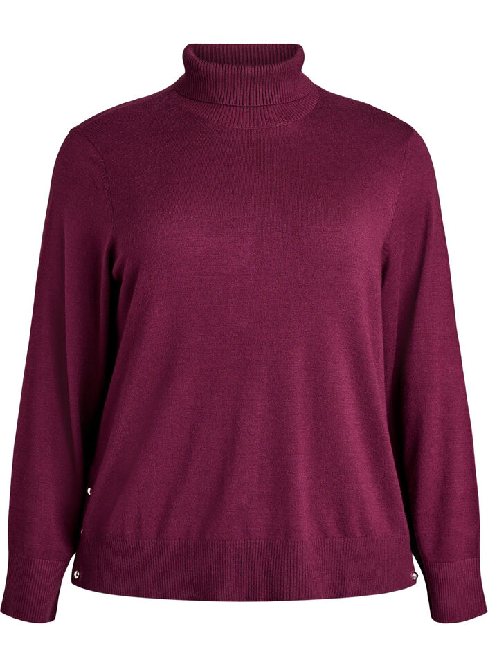 Gebreide blouse met col en knoopjes aan de zijkant, Donker Bordeaux, Packshot image number 0