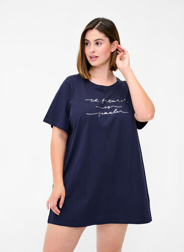 T-shirt de nuit surdimensionné en coton bio, Night Sky, Model image number 0