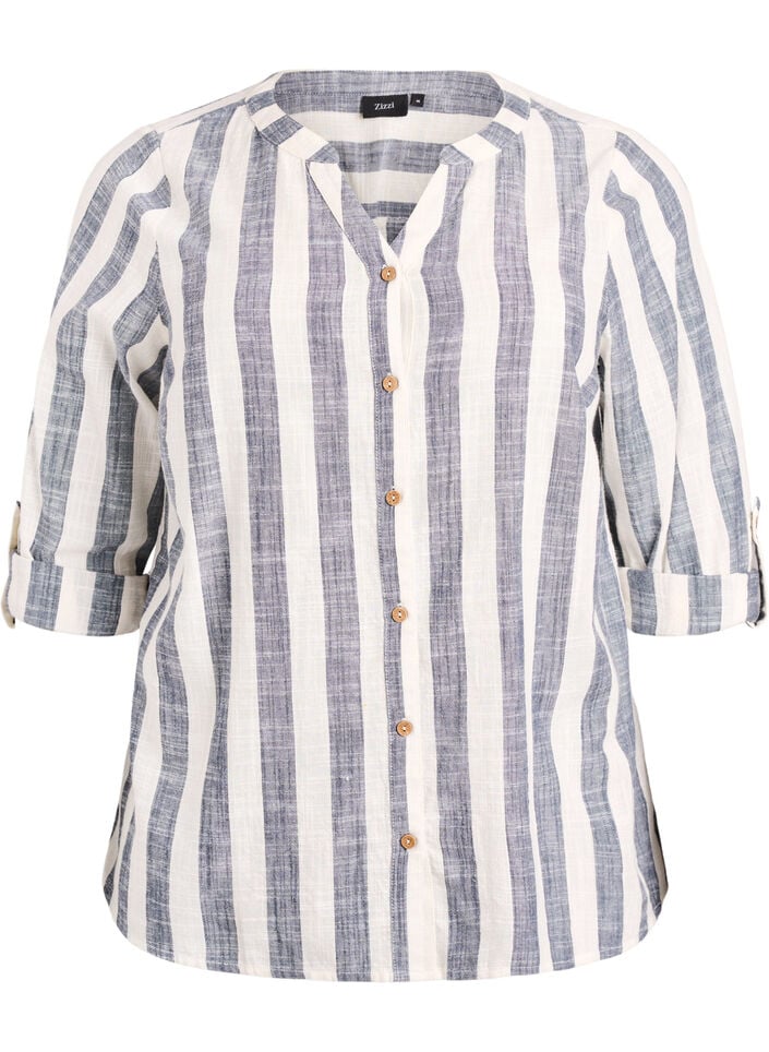 Katoenen blouse met V-hals, Blauw, Packshot image number 0