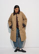 Veste mi-longue avec col en velours c&ocirc;tel&eacute;, Beige, Model image number 0