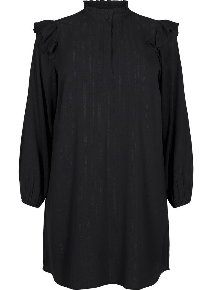 Robe courte à volants et paillettes, Noir, Packshot image number 0