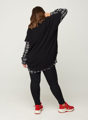 Poncho en tricot à manches courtes, Black, Model image number 1