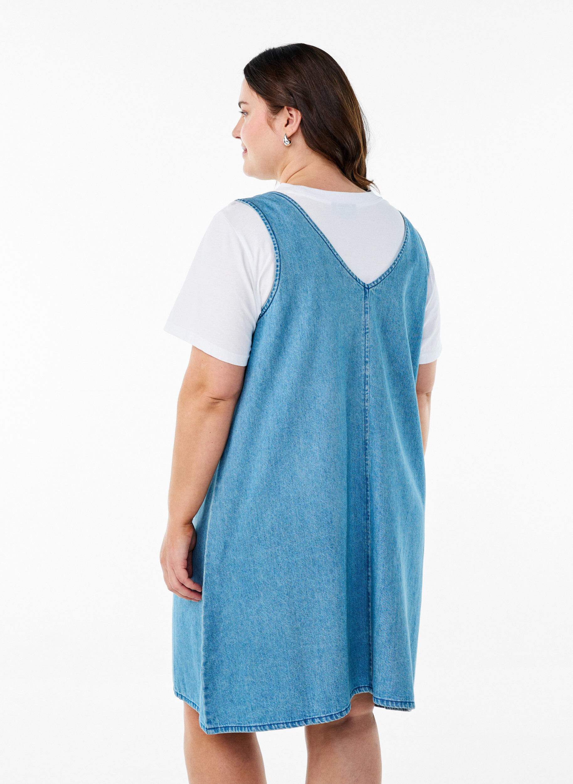 ZizziTuinjurk van denim met V-hals, Blauw, Model image number 2