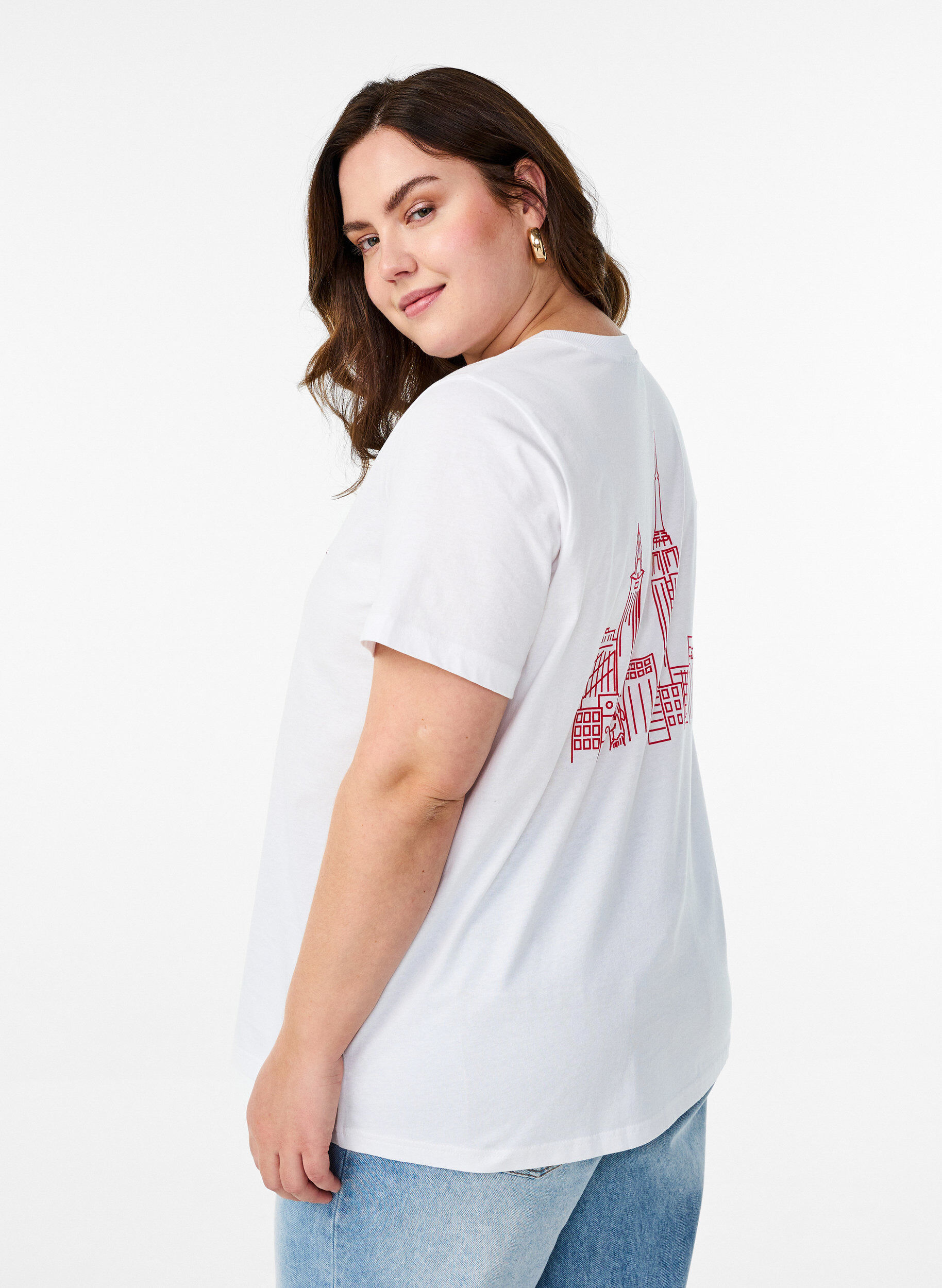 ZizziT-shirt avec imprim&eacute; de texte et col rond, Blanc, Model image number 2