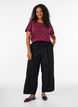 Pantalon en velours c&ocirc;tel&eacute; &agrave; coupe ample et taille haute, Noir, Model image number 0