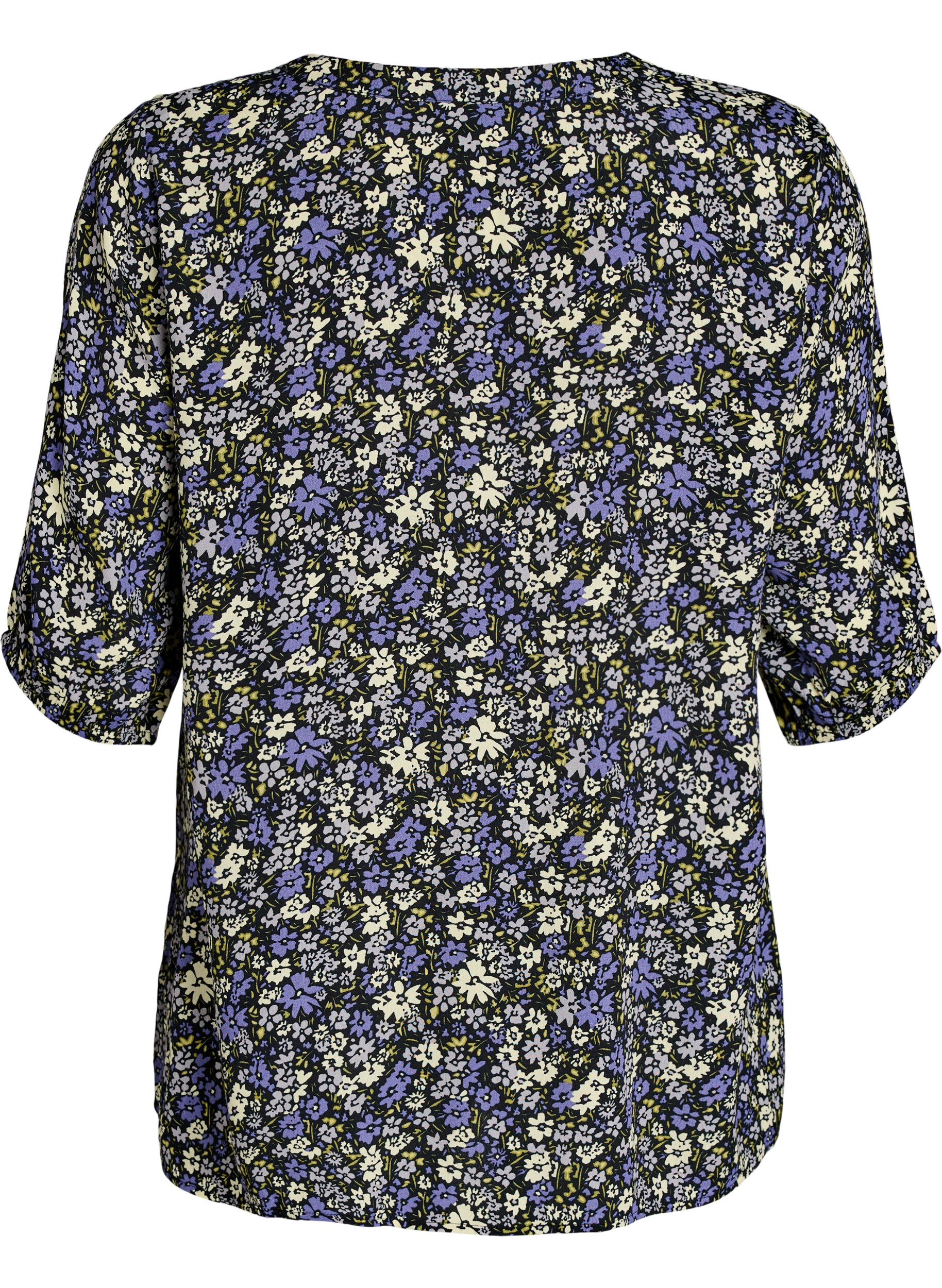 ZizziViscose blouse met print en knoopsluiting, Zwart, Packshot image number 1
