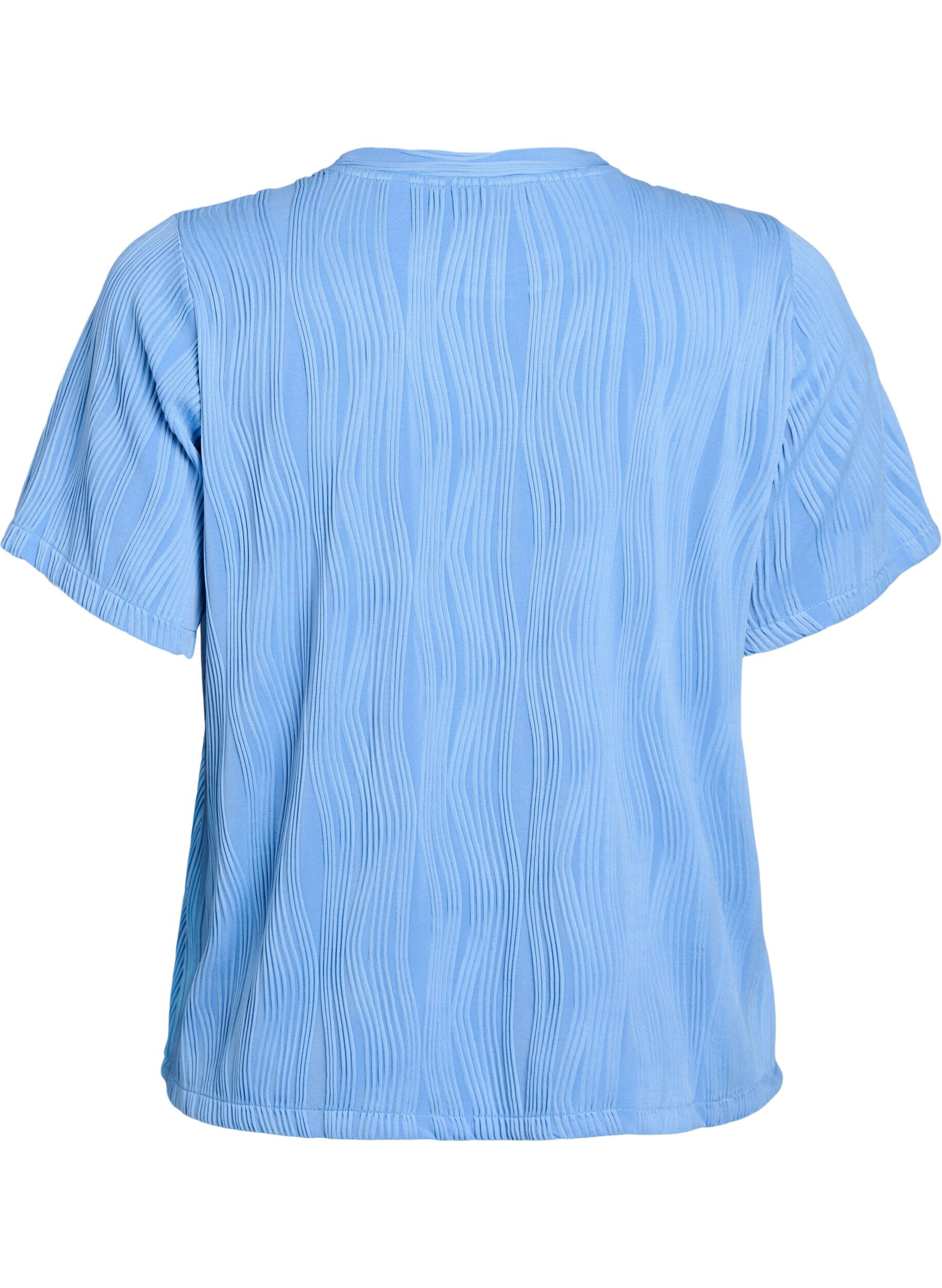 ZizziBlouse met korte mouwen en een golvende textuur, Blauw, Packshot image number 1