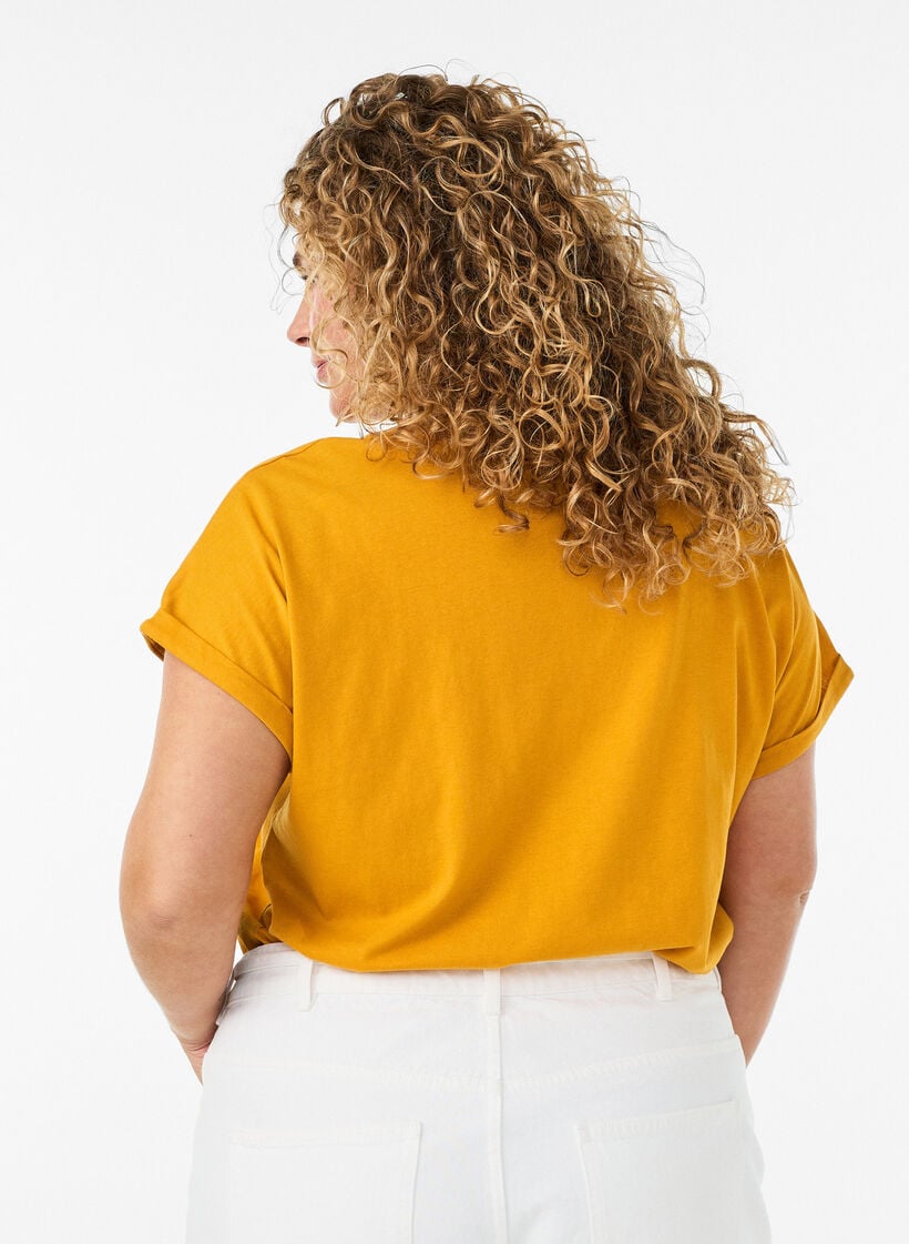 T-shirt met korte mouwen van katoenmix, Geel, Model image number 2