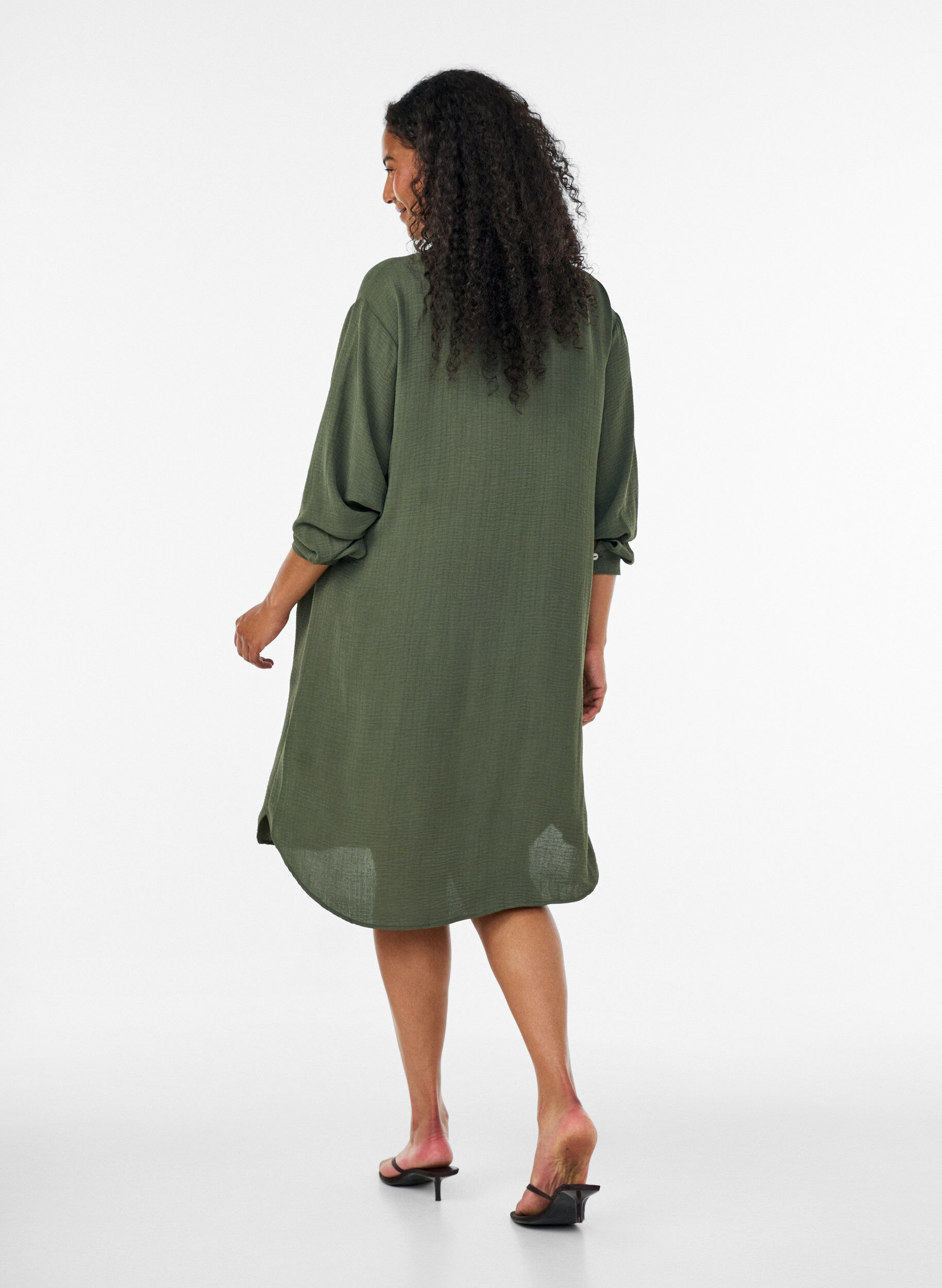 ZizziLange shirt met een lichte textuur, Groen, Model image number 1