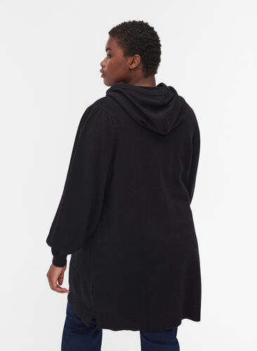 Robe en maille à capuche et manches bouffantes, Black, Model image number 1