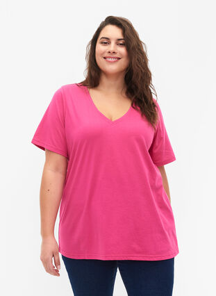FLASH - T-shirt avec col en V, Raspberry Rose, Model image number 0