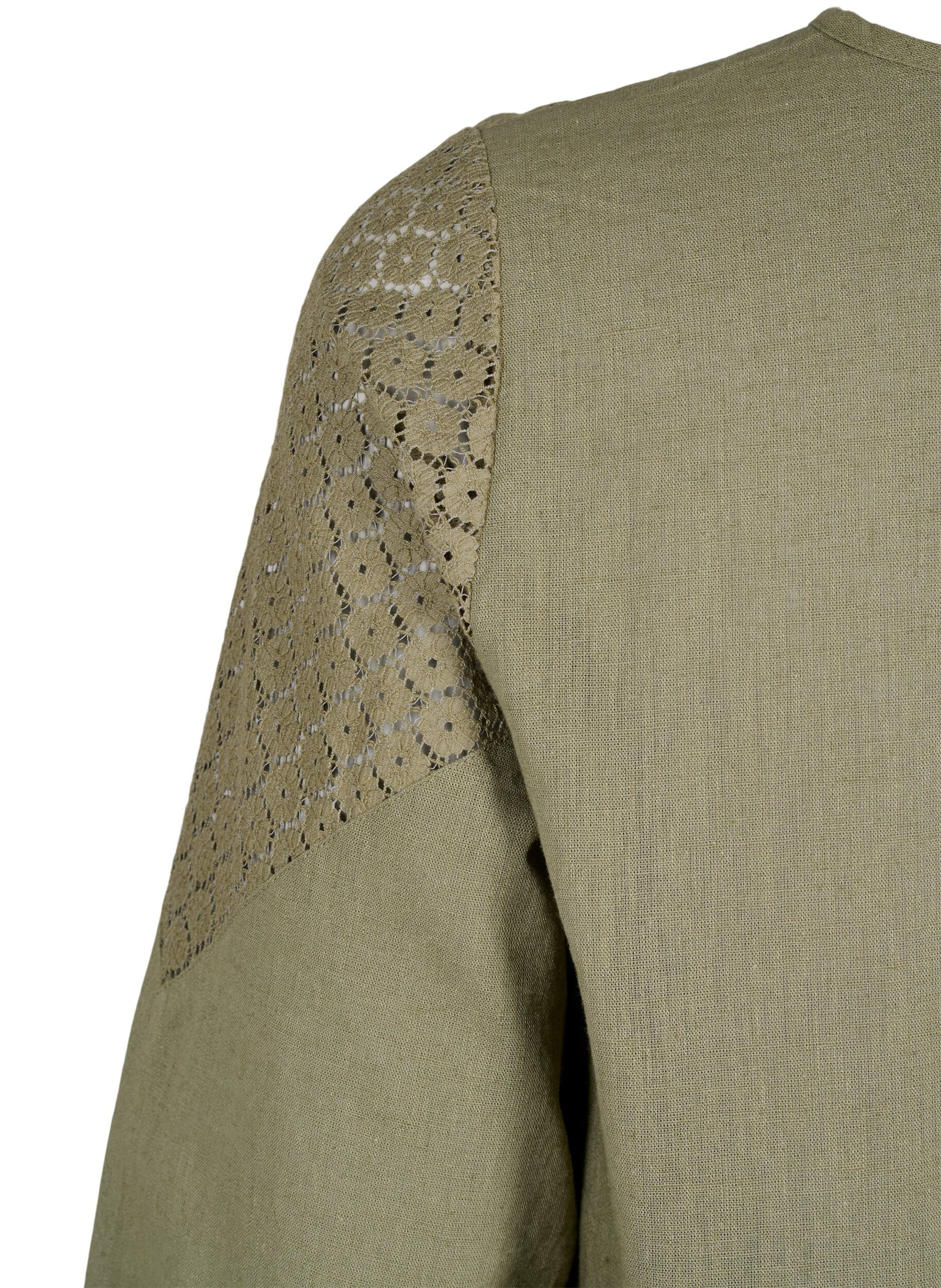ZizziBlouse van katoenmix met linnen en gehaakt detail, Deep Lichen Green, Packshot image number 3