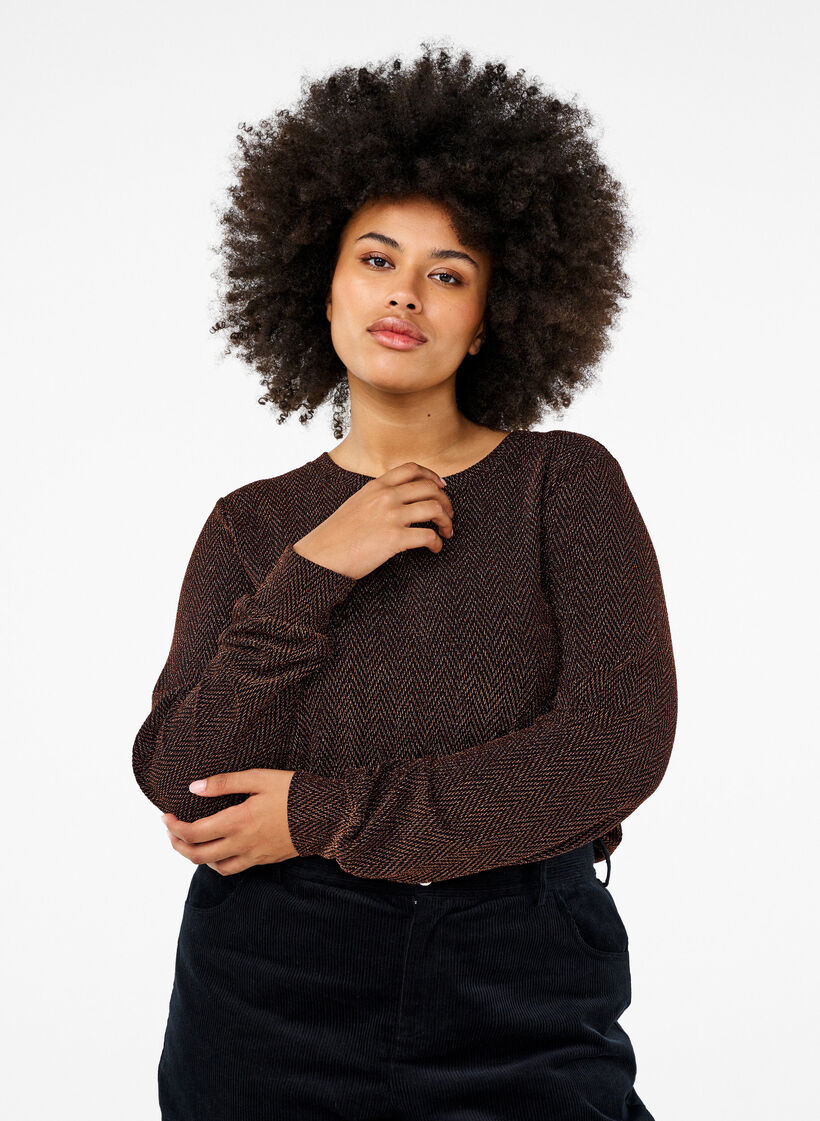 Blouse met glinsterend patroon, Copper ZigzagShimmer, Model image number 0