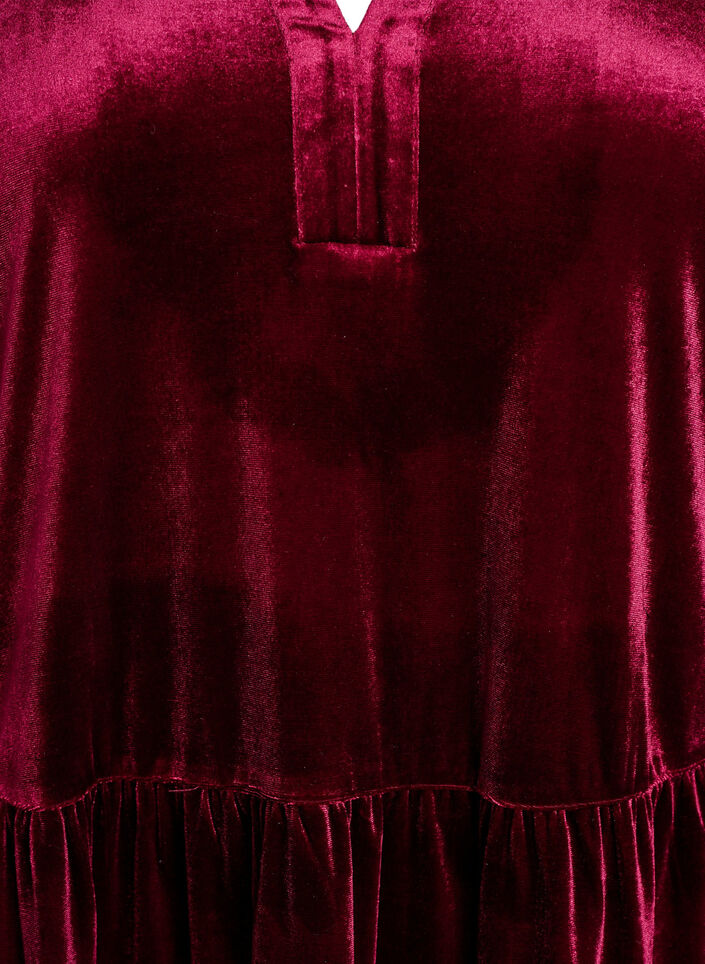 Robe courte en velours avec un col &agrave; volants et des manches longues, Rouge, Packshot image number 2