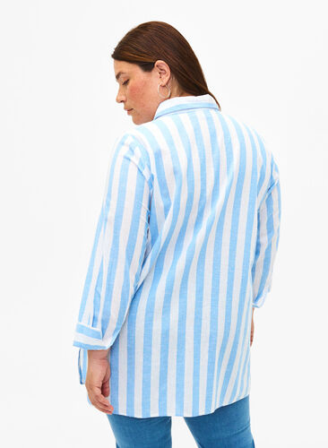 Lang shirt van linnen en katoen, Blue White Stripe, Model image number 1