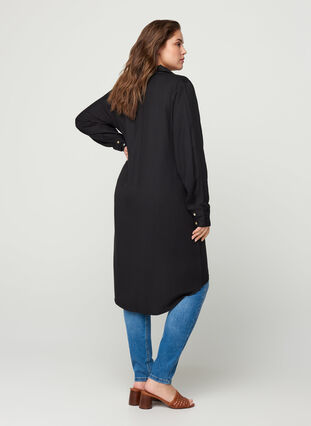 lange blouse in viscose met knoopsluiting, Black, Model image number 1