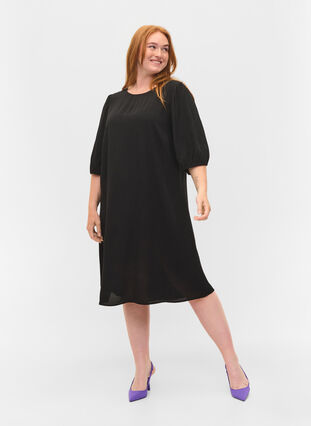 Viscose jurk met rugdetail, Black, Model image number 3