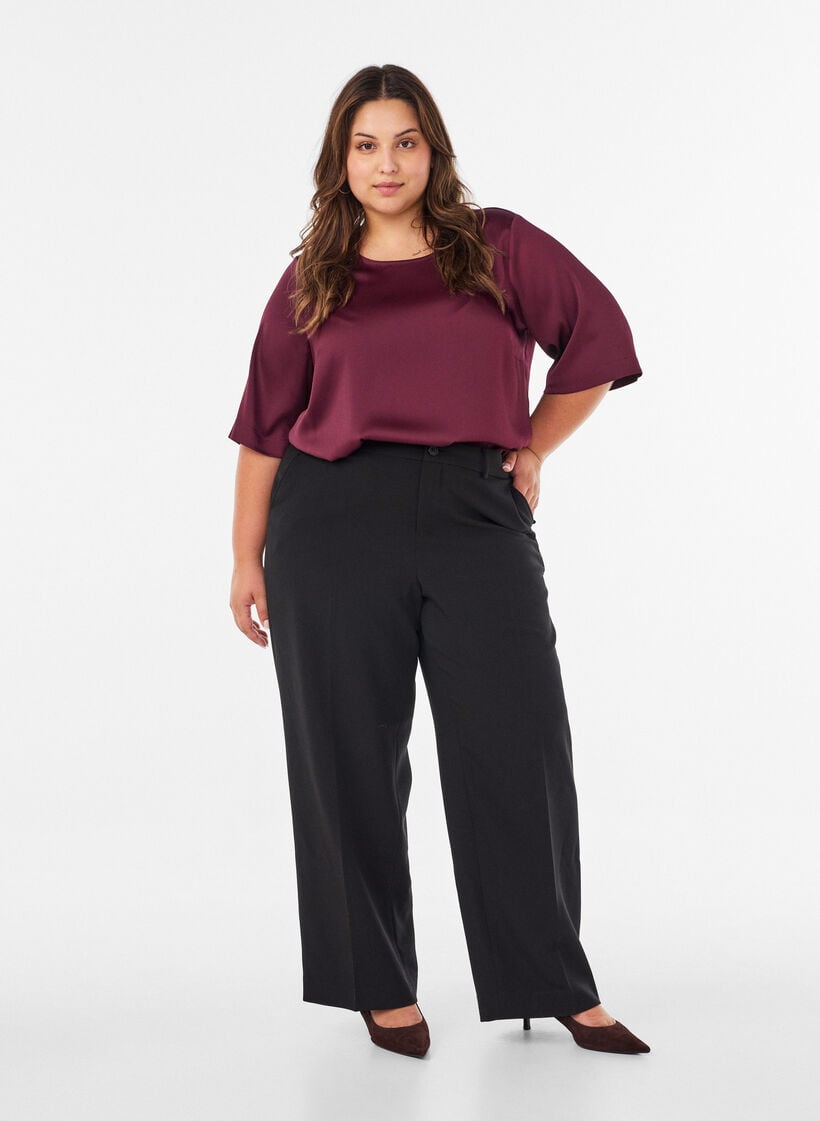 Blouse en satin &agrave; manches au coude, Bordeaux, Model image number 1