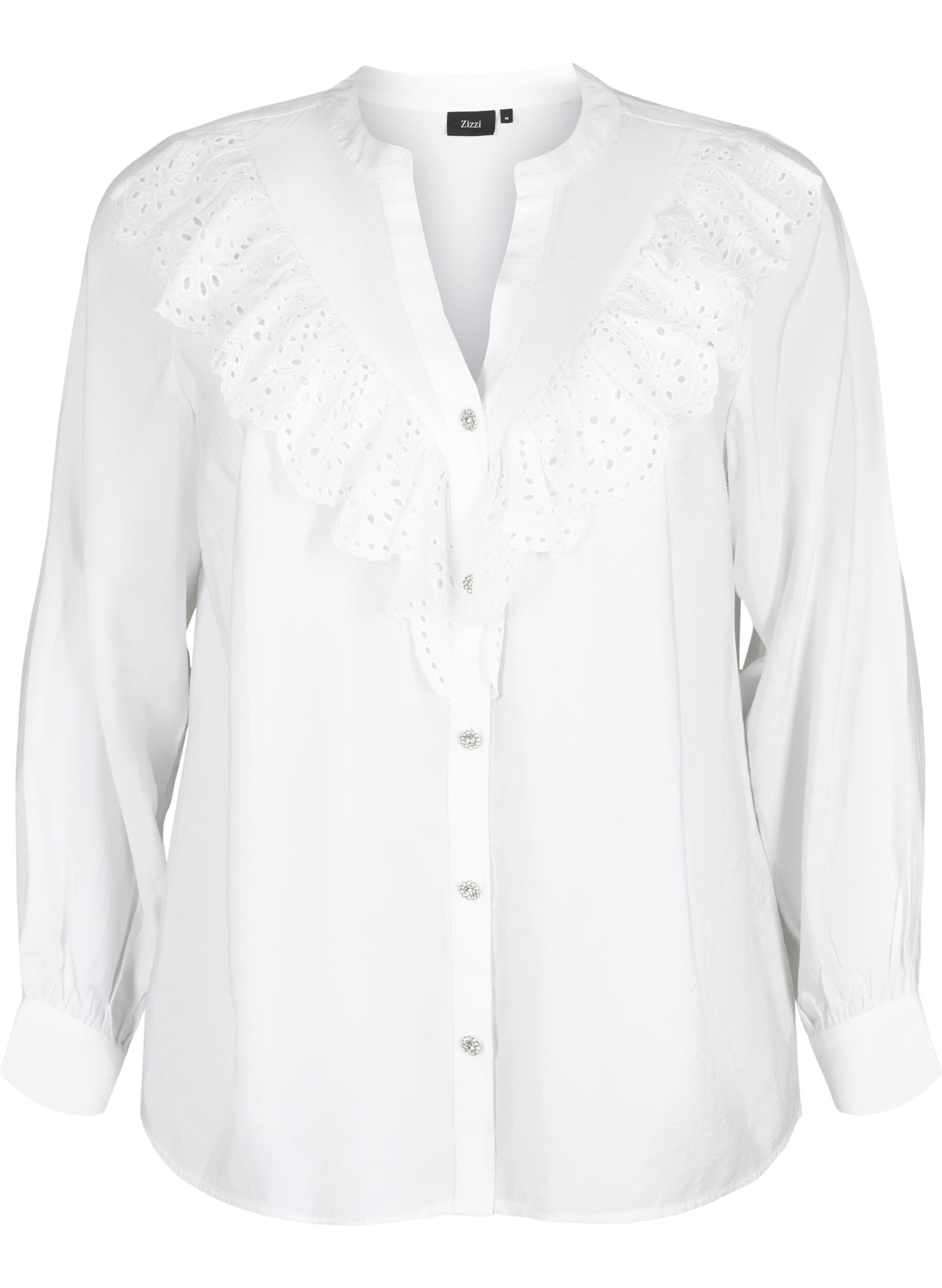 ZizziViscose overhemdblouse met ruches, Bright White, Packshot image number 0
