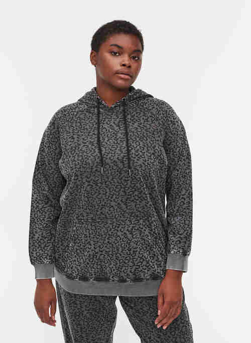 Sweatshirt in biologisch katoen en luipaard print met capuchon