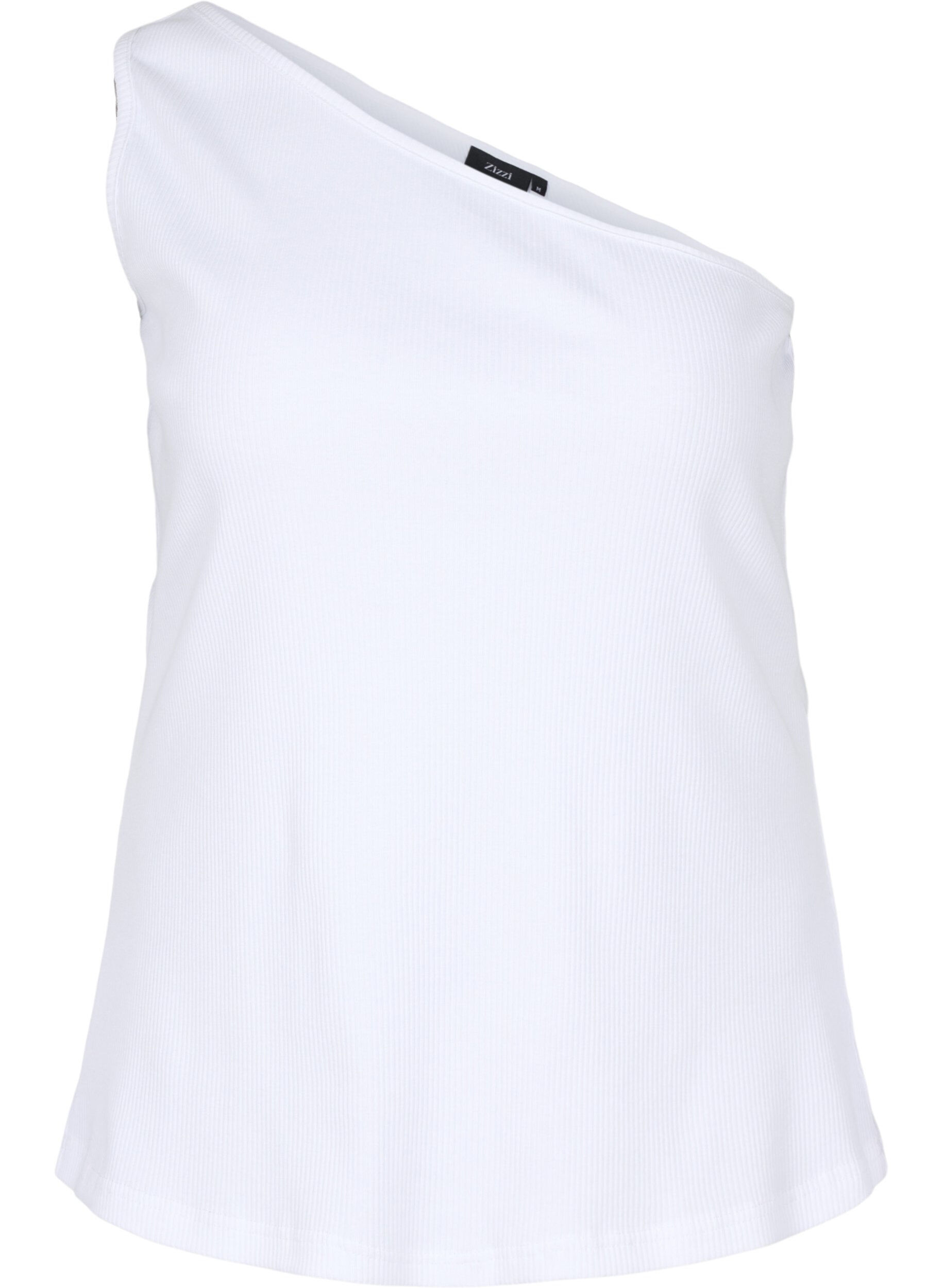 ZizziOne-shoulder top in katoen, Bright White, Packshot image number 0