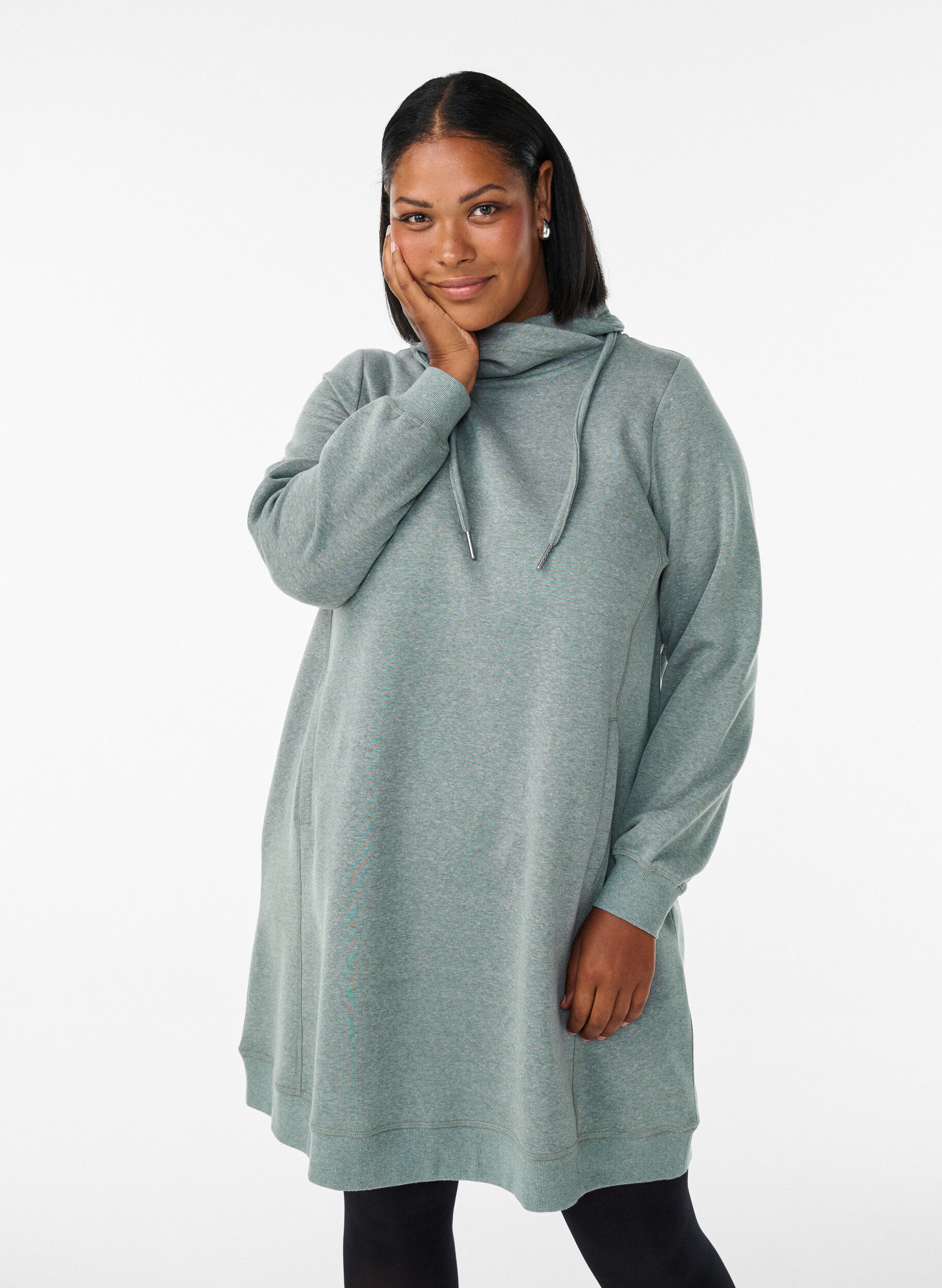 ZizziKort sweatshirt jurk met hoge kraag en zakken, Groen, Model image number 0