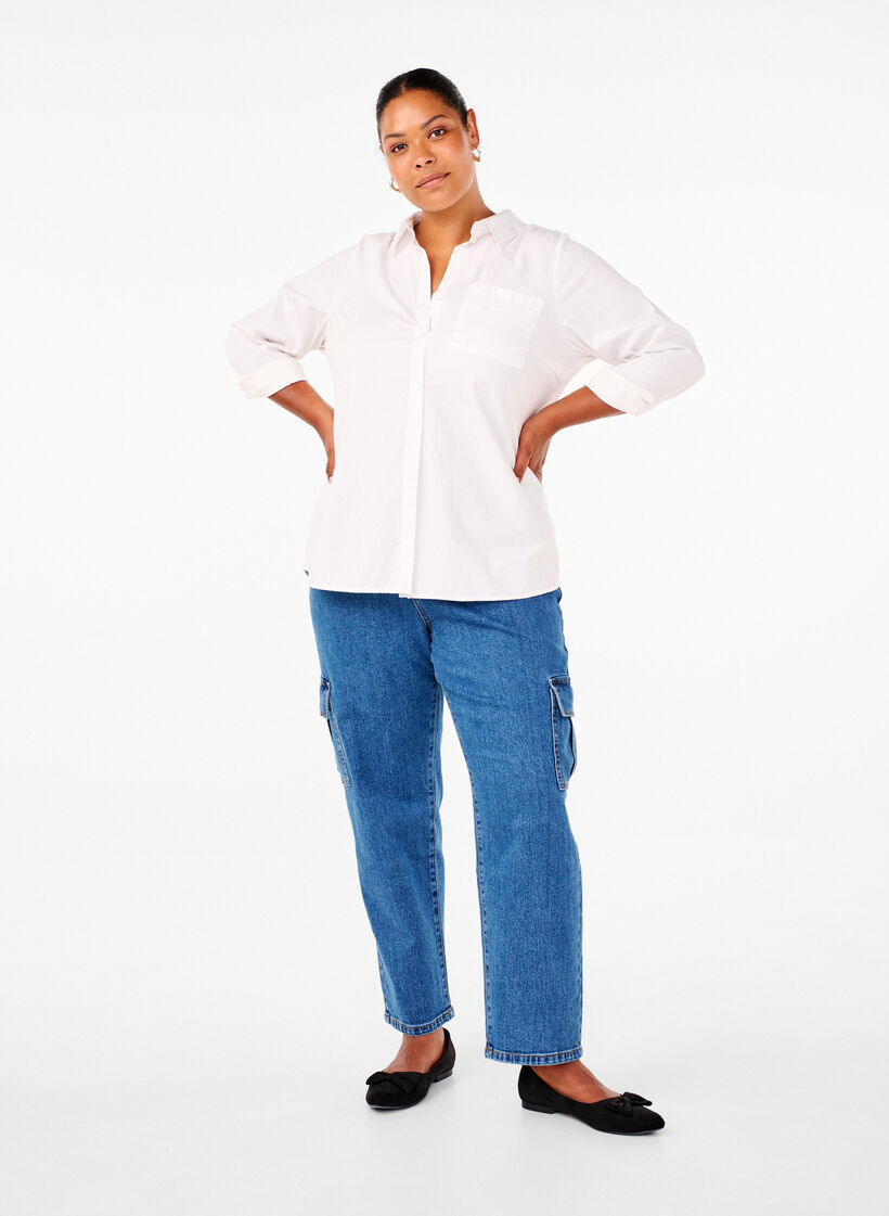 Jean cargo à taille haute, Blue Denim, Model image number 0