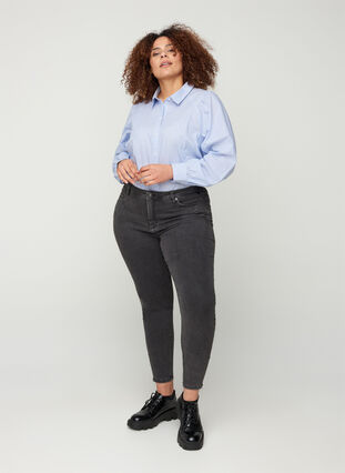Cropped Amy jeans met hoge taille en ritssluiting, Grey Denim, Model image number 2