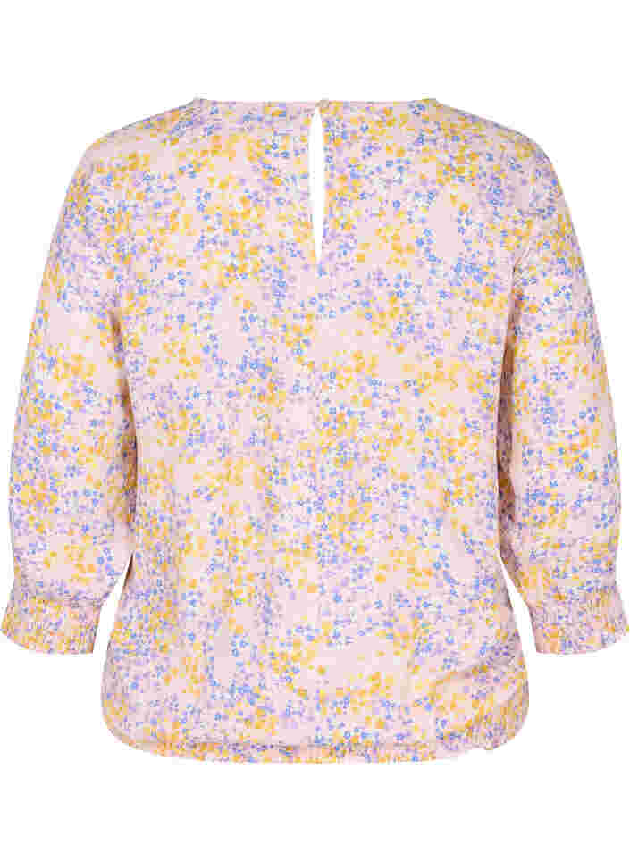 Gebloemde viscose blouse met smok en 3/4 mouwen, Rose Ditsy AOP, Packshot image number 1