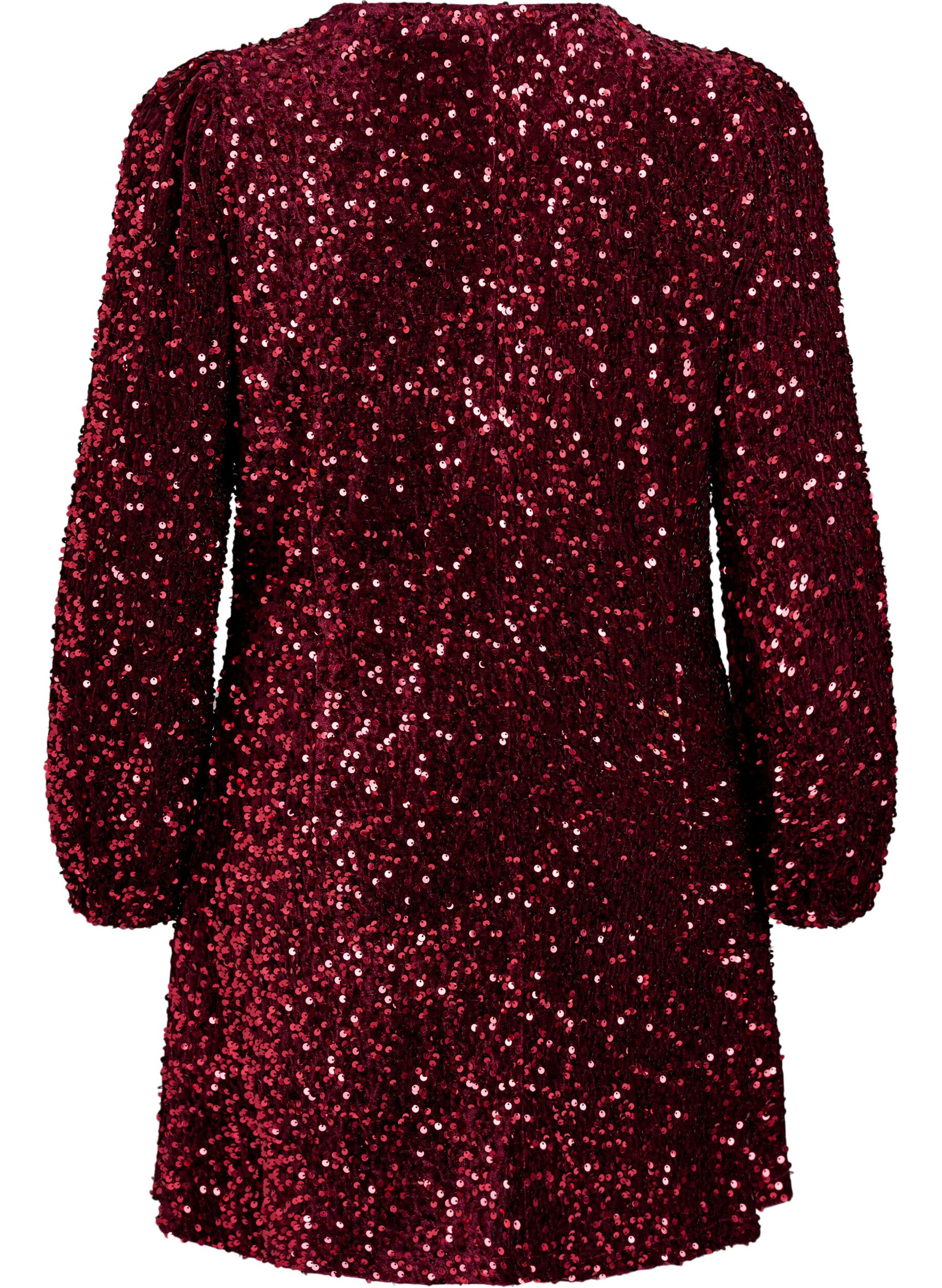 Zizzi Robe courte &eacute;vas&eacute;e &agrave; sequins, Rouge, Packshot image number 1
