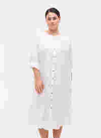 Robe-chemise en coton à manches 3/4, Bright White, Model