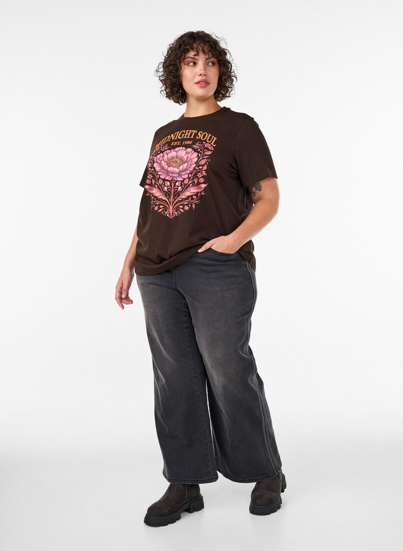 T-shirt en coton bio avec imprim&eacute; sur le devant, Marron, Model image number 1