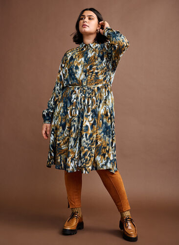 Viscose blouse jurk met print en verstelbare taille, Rubber AOP, Image image number 0