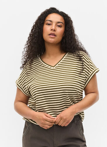T-shirt rayé en coton, Ivy Green Y/D, Model image number 0