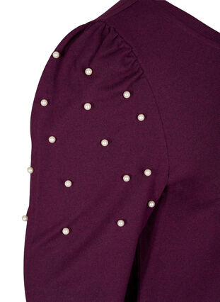 Blouse à manches longues et perles décoratives, Purple Melange, Packshot image number 3
