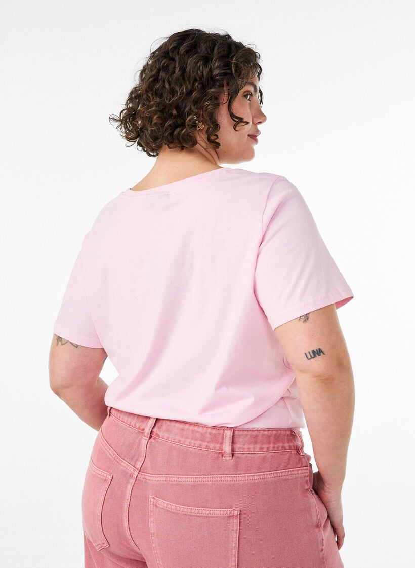 T-shirt en coton avec imprim&eacute; devant, Rose, Model image number 2