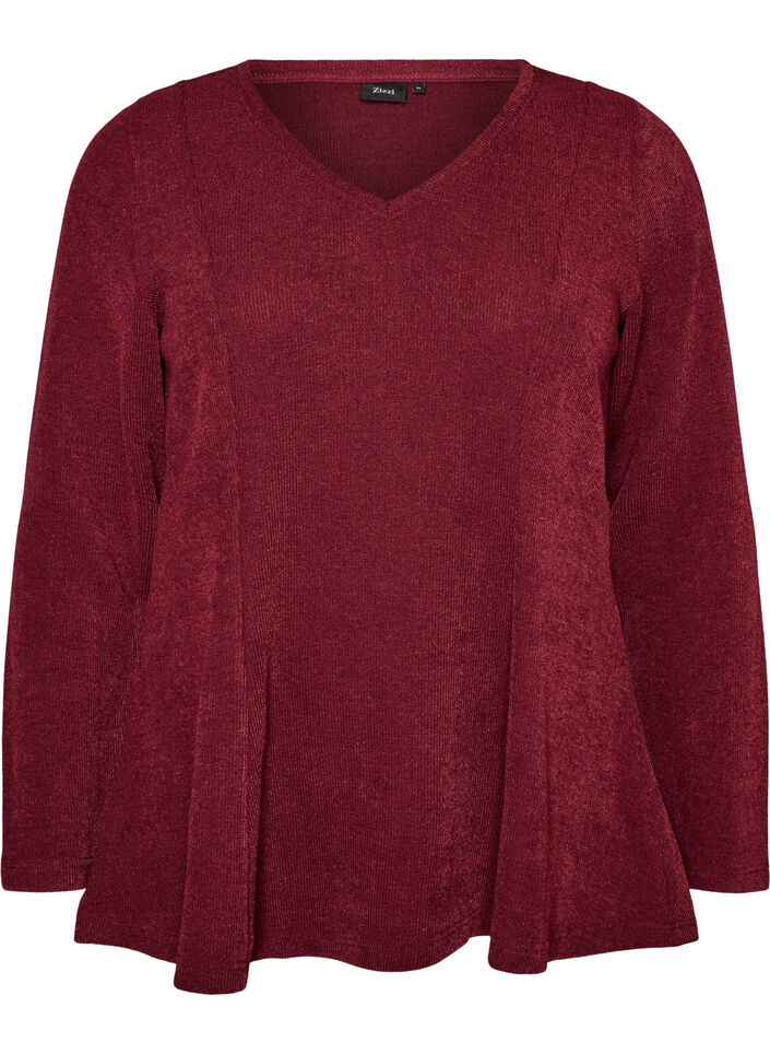 Jersey blouse met een geribde textuur en een A-lijn pasvorm, Rood, Packshot image number 0