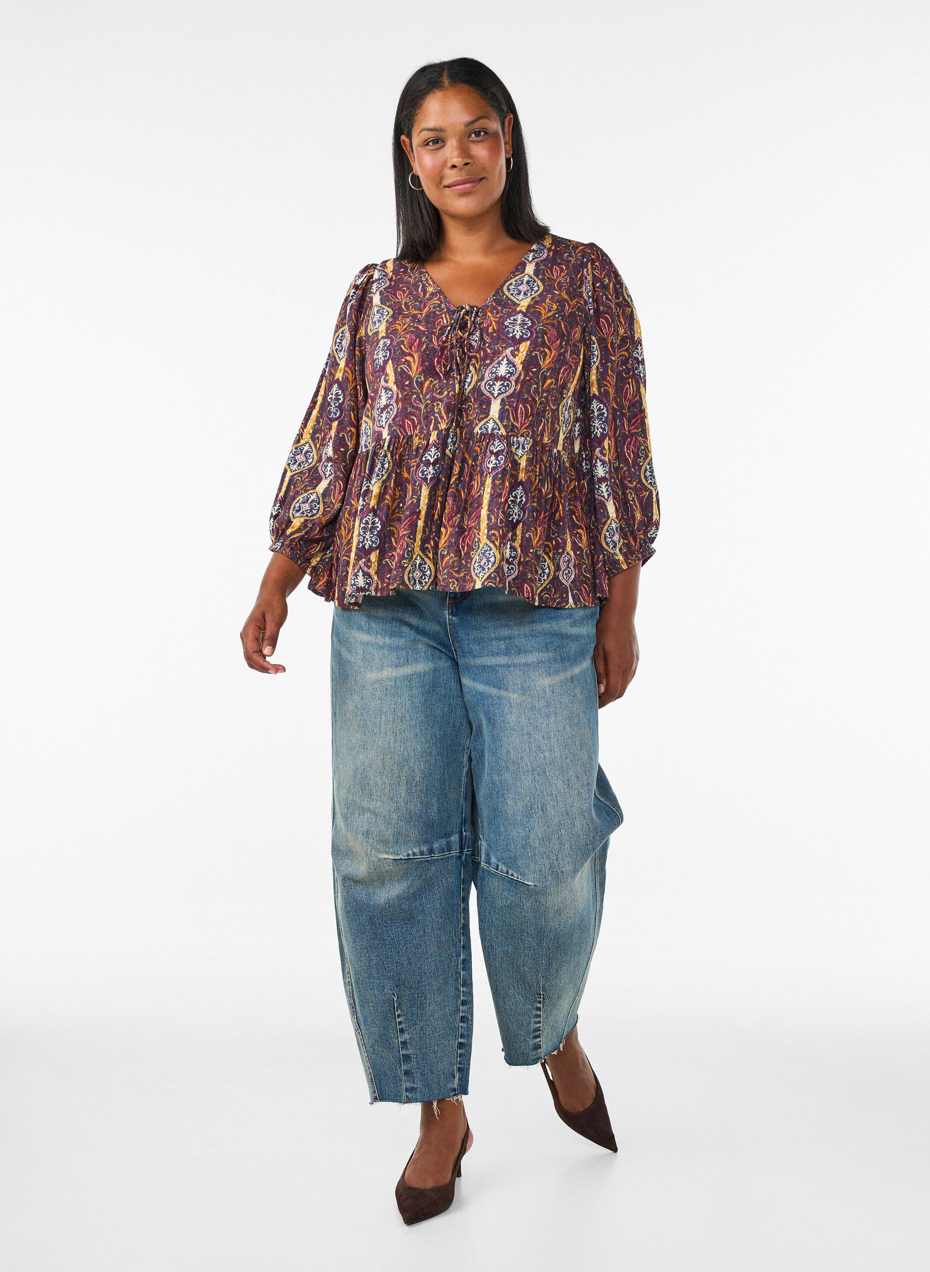 ZizziBlouse &agrave; imprim&eacute; cachemire et d&eacute;tails en dentelle, Violet, Model image number 1