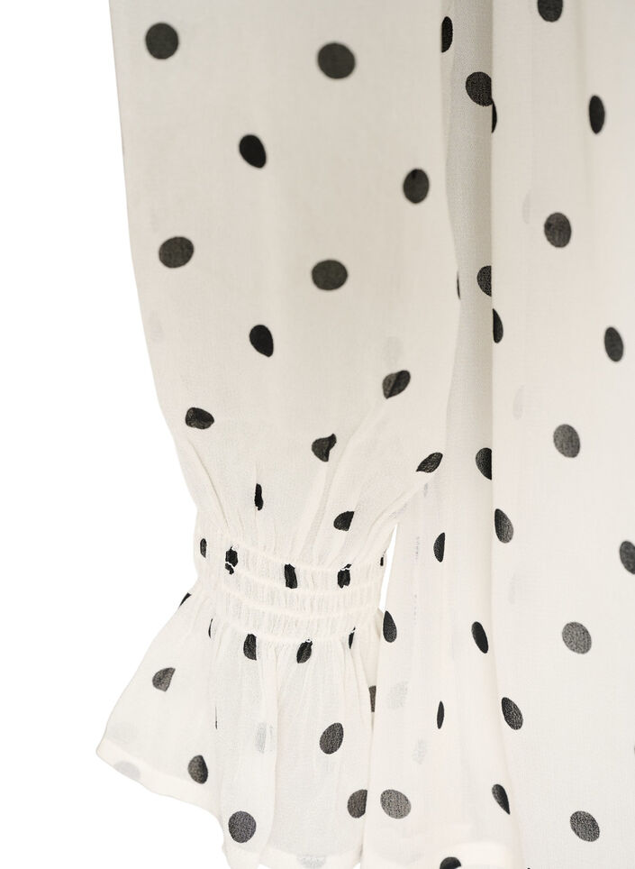 Robe en viscose avec volants et manches transparentes, Blanc, Packshot image number 3