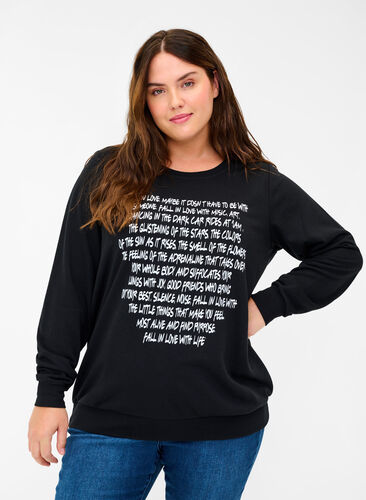 Sweatshirt met tekst, Black w. White AOP, Model image number 0