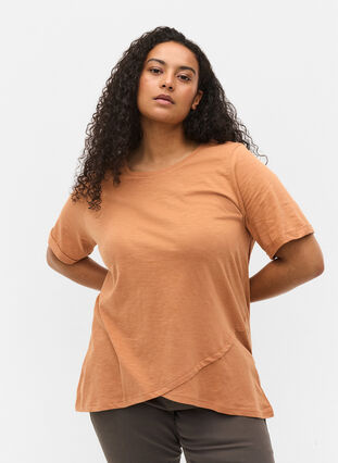 T-shirt en coton à manches courtes, Pecan Brown, Model image number 0