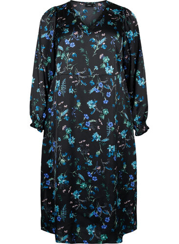 Robe midi à manches longues avec imprimé floral, Blue Flower AOP, Packshot image number 0