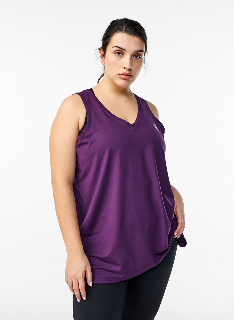 Top de sport avec col en V, Violet, Model image number 0