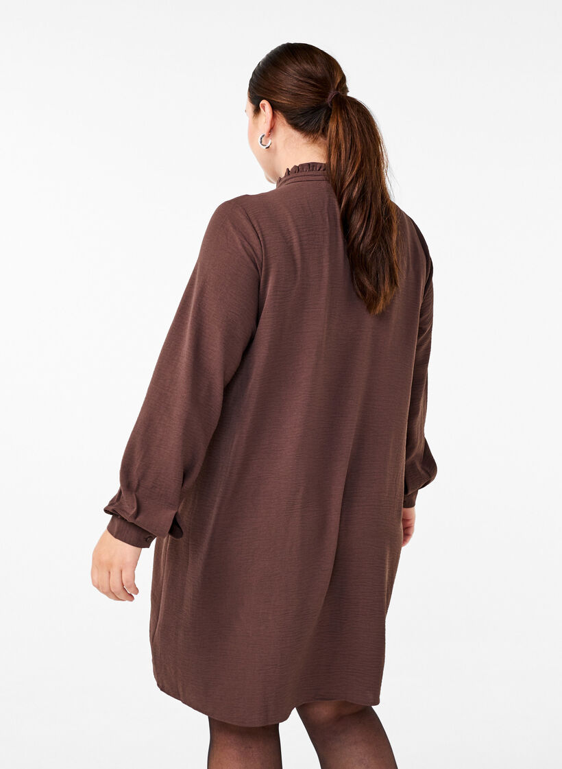 Jurk met lange mouwen en details met ruches, Chocolate Martini, Model image number 1