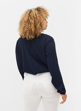 Effen blouse met v-hals, Navy Blazer, Model image number 1