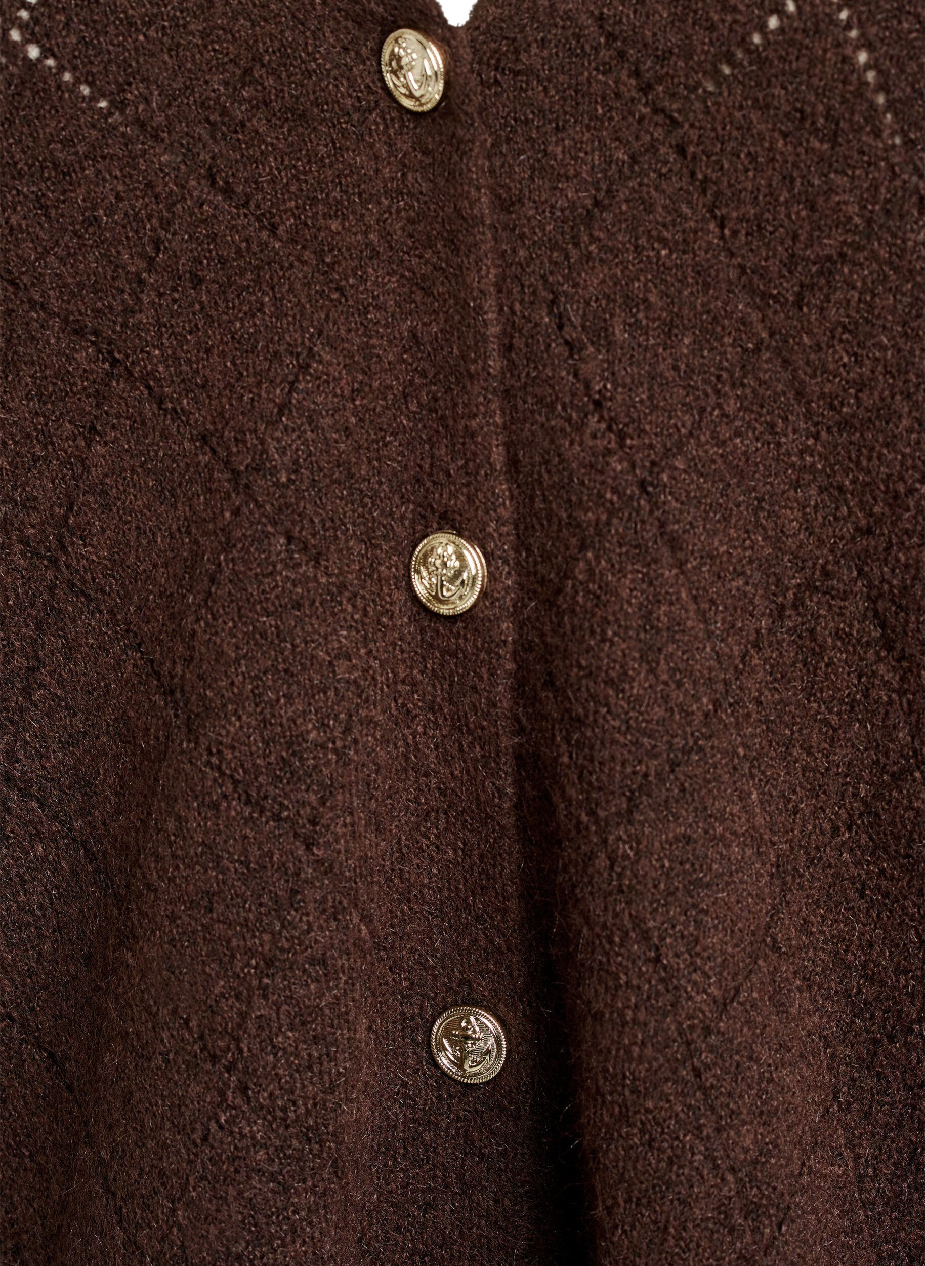 ZizziCardigan met harlekijnpatroon en V-hals, Bruin, Packshot image number 2