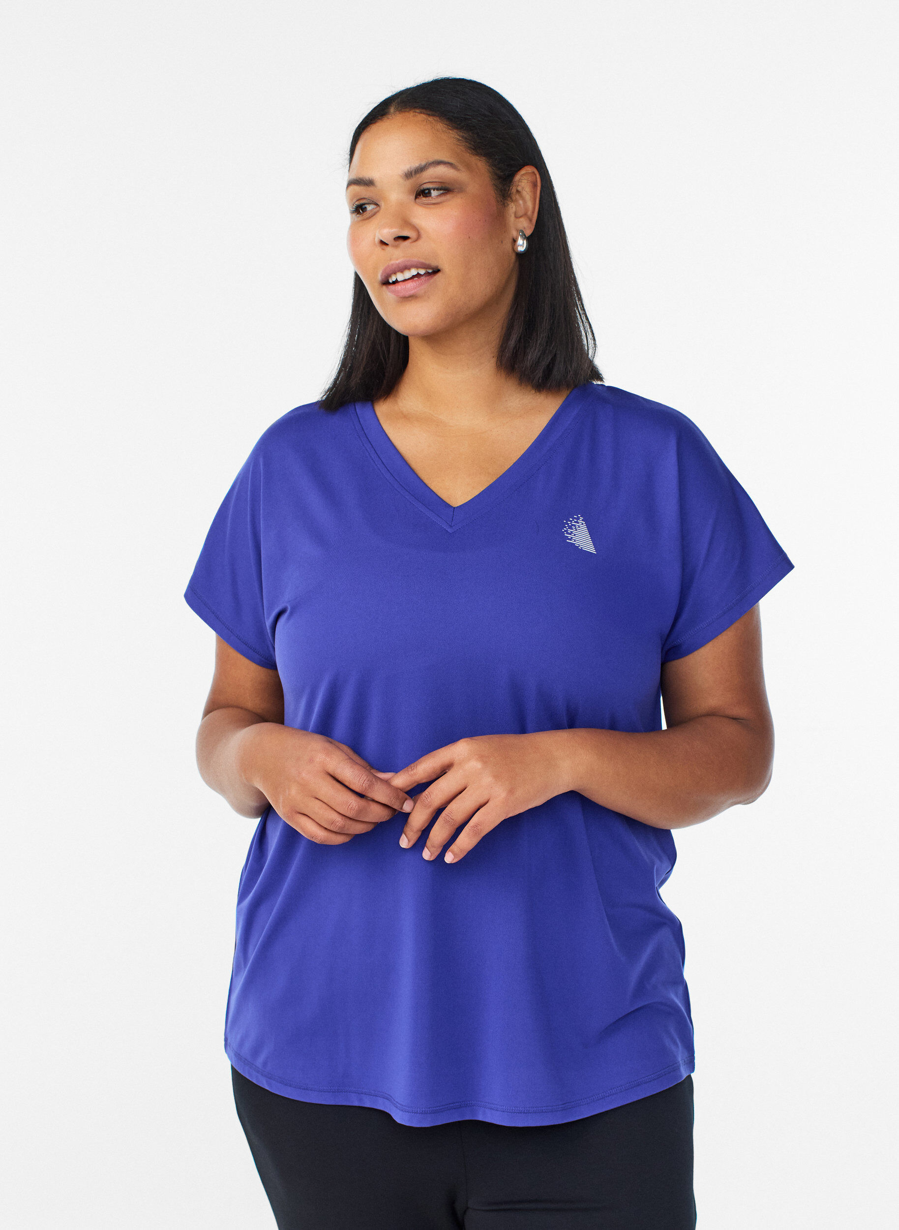 Losvallend trainings-T-shirt met V-hals, Paars, Model