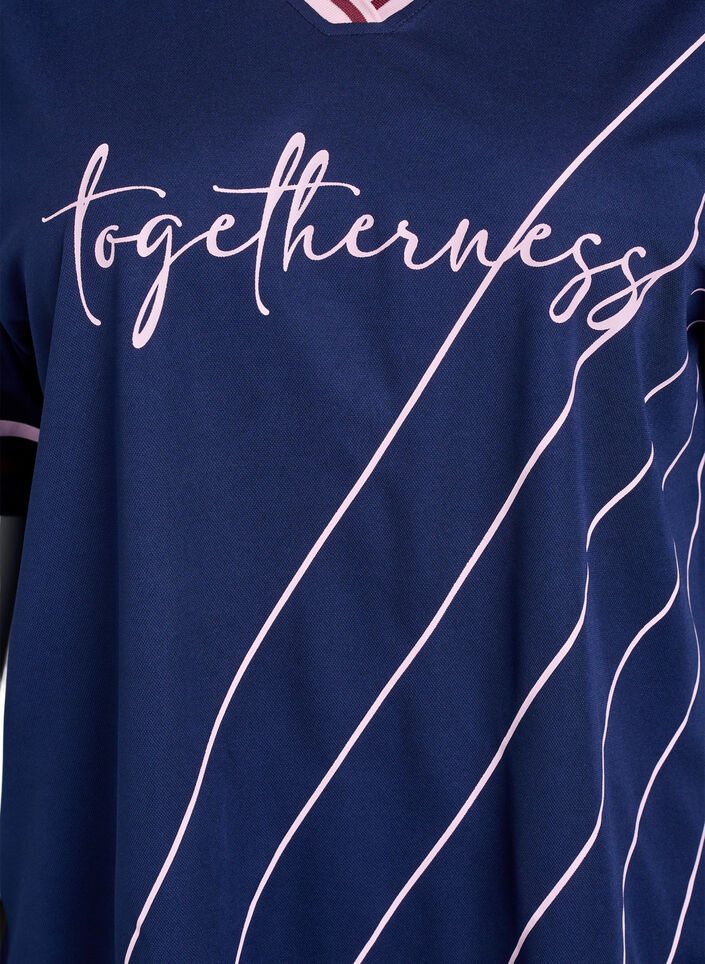 T-shirt sportif avec des rayures et un motif avec du texte, Bleu, Packshot image number 2